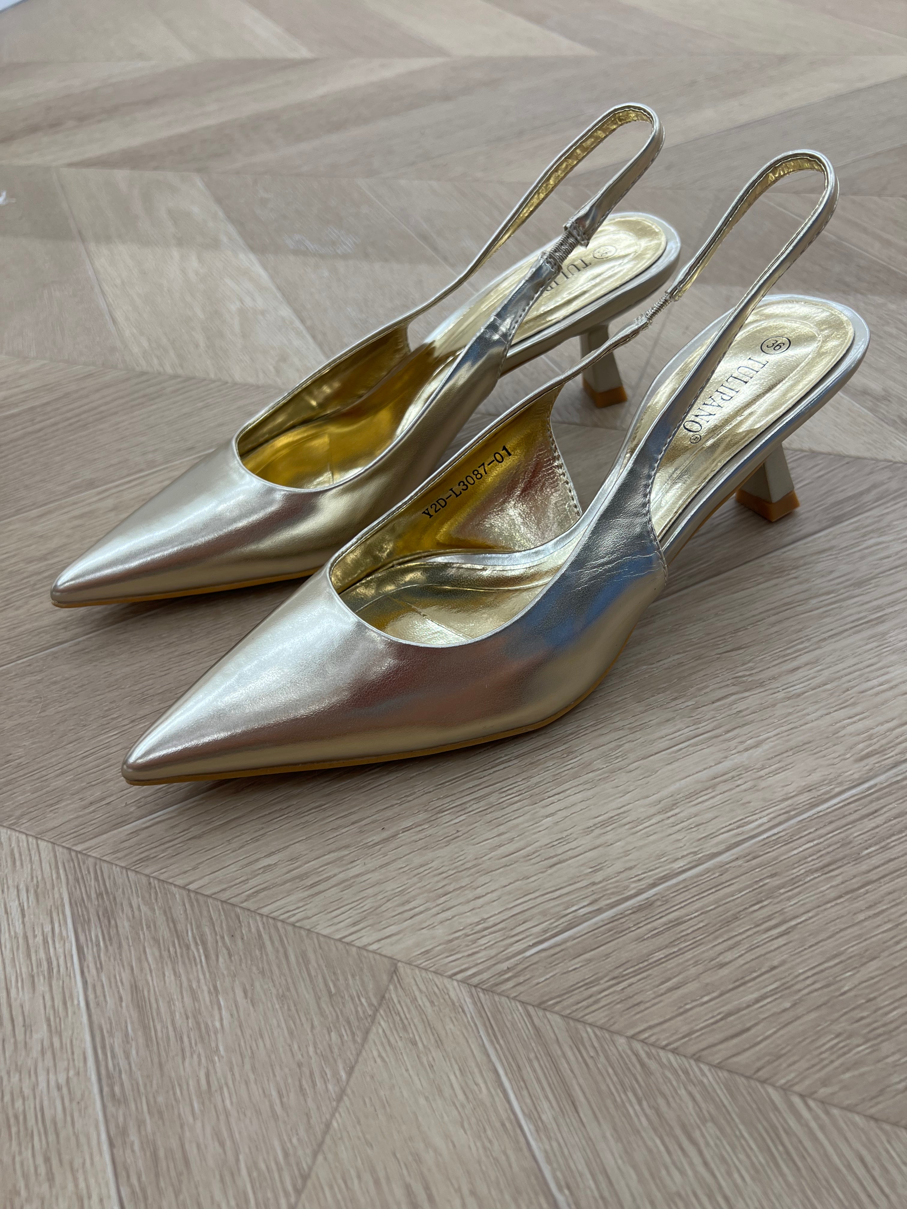 Décolleté con tacco basso oro