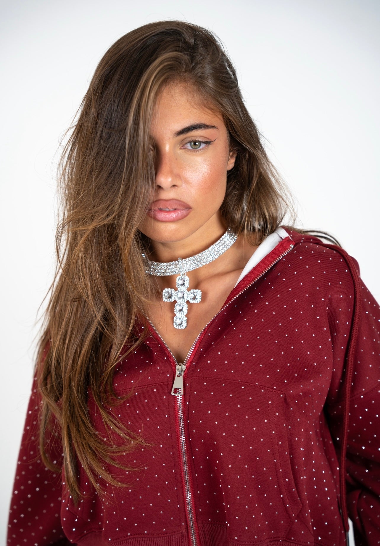 Collier con croce e brillantini argento