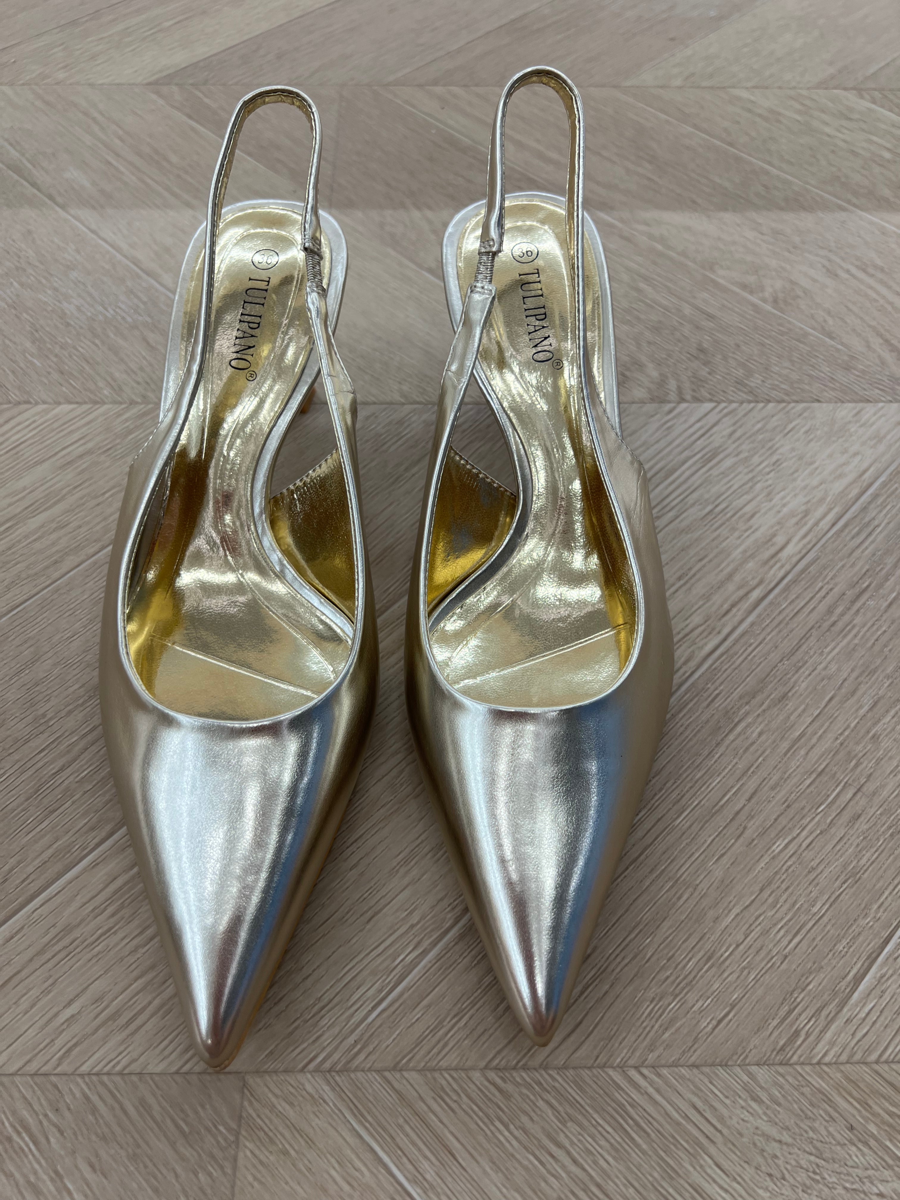 Décolleté con tacco basso oro