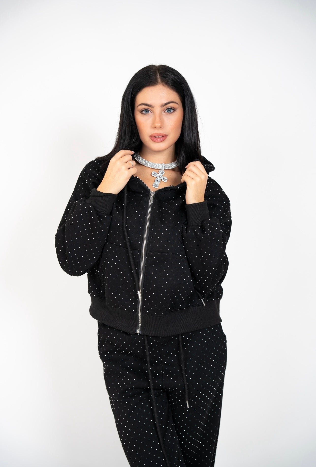 Collier con croce e brillantini argento