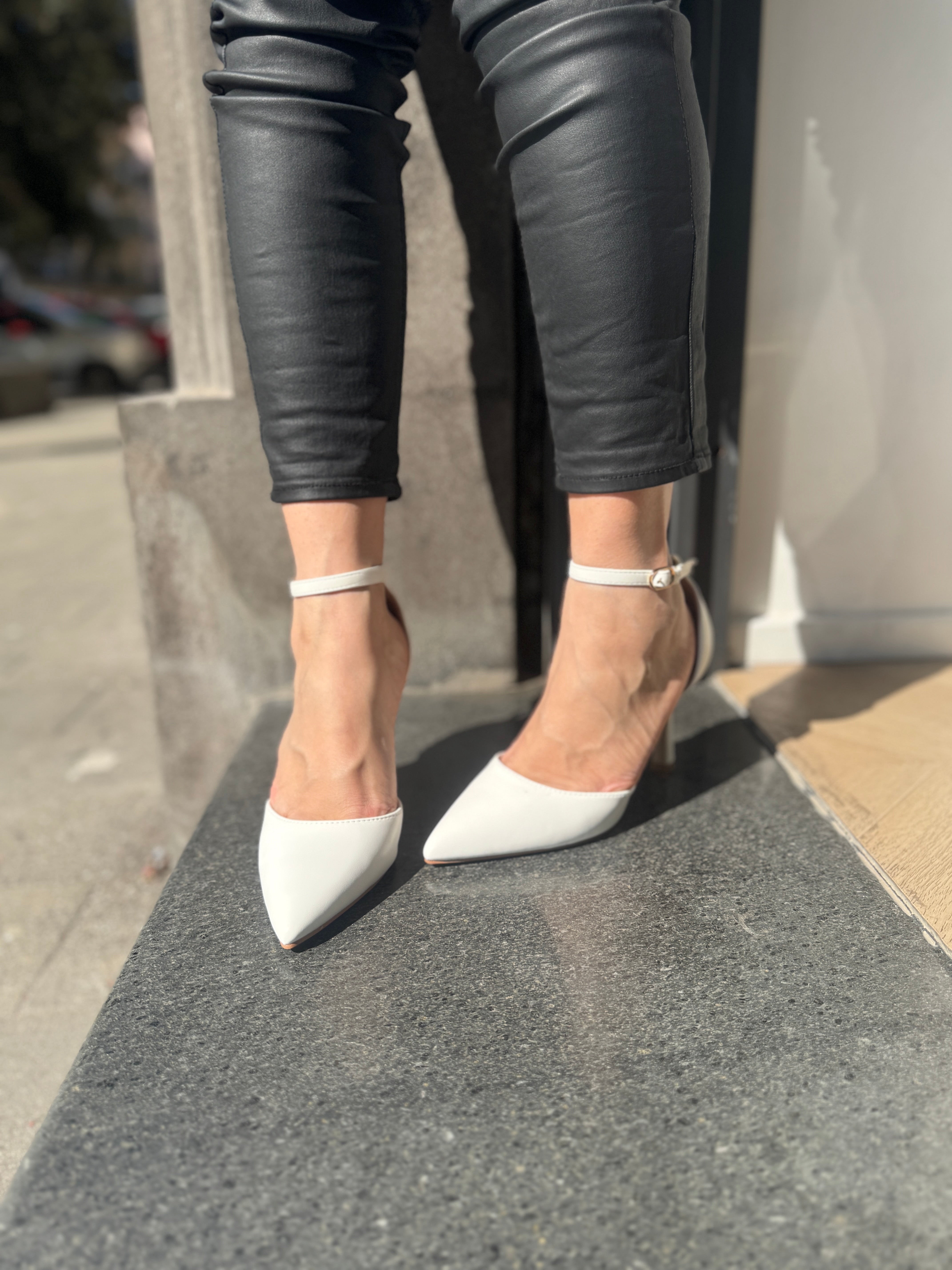 Décolleté claire tacco quadrato bianco