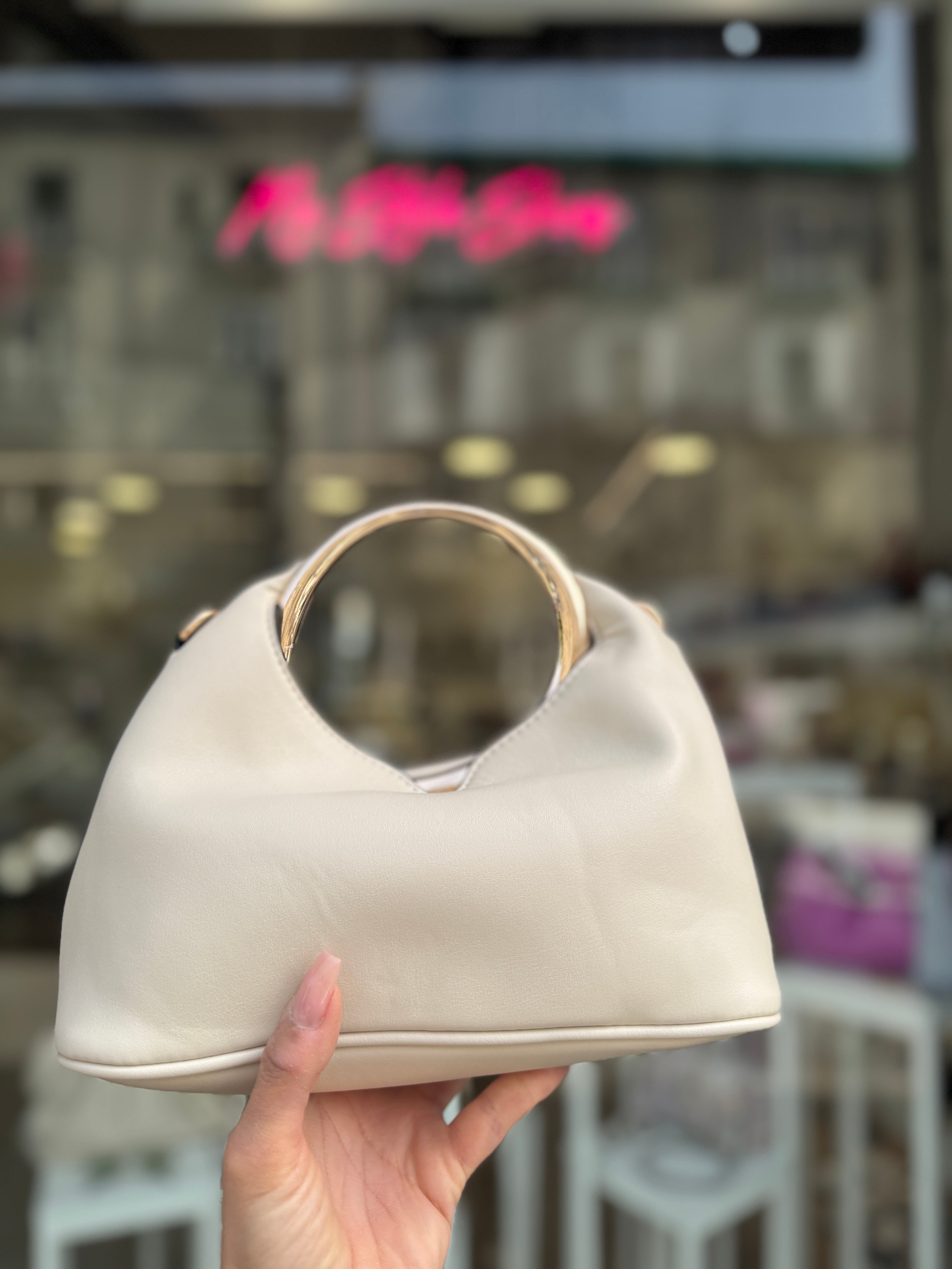 Borsa crema Vanna manico in oro