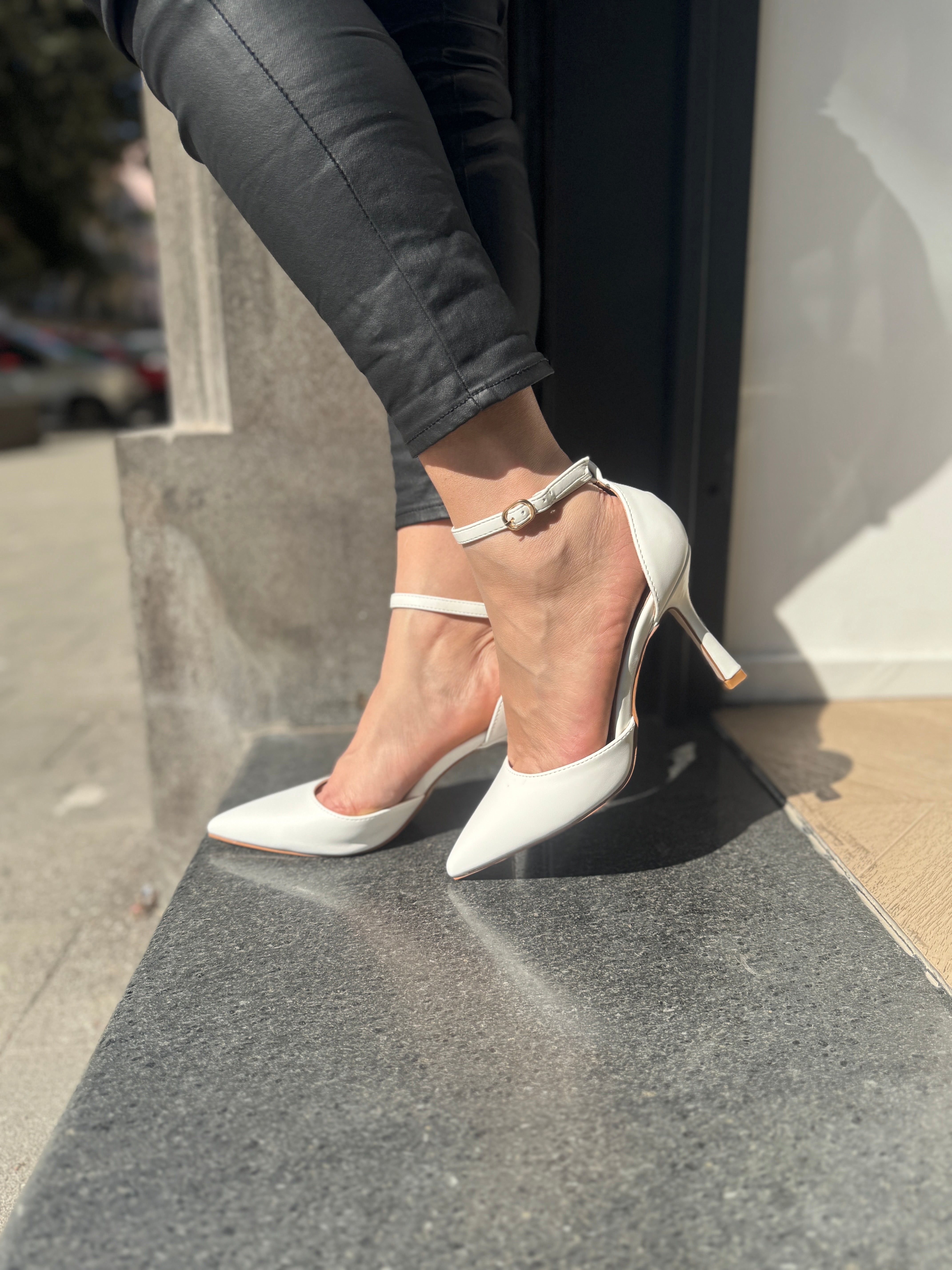 Décolleté claire tacco quadrato bianco