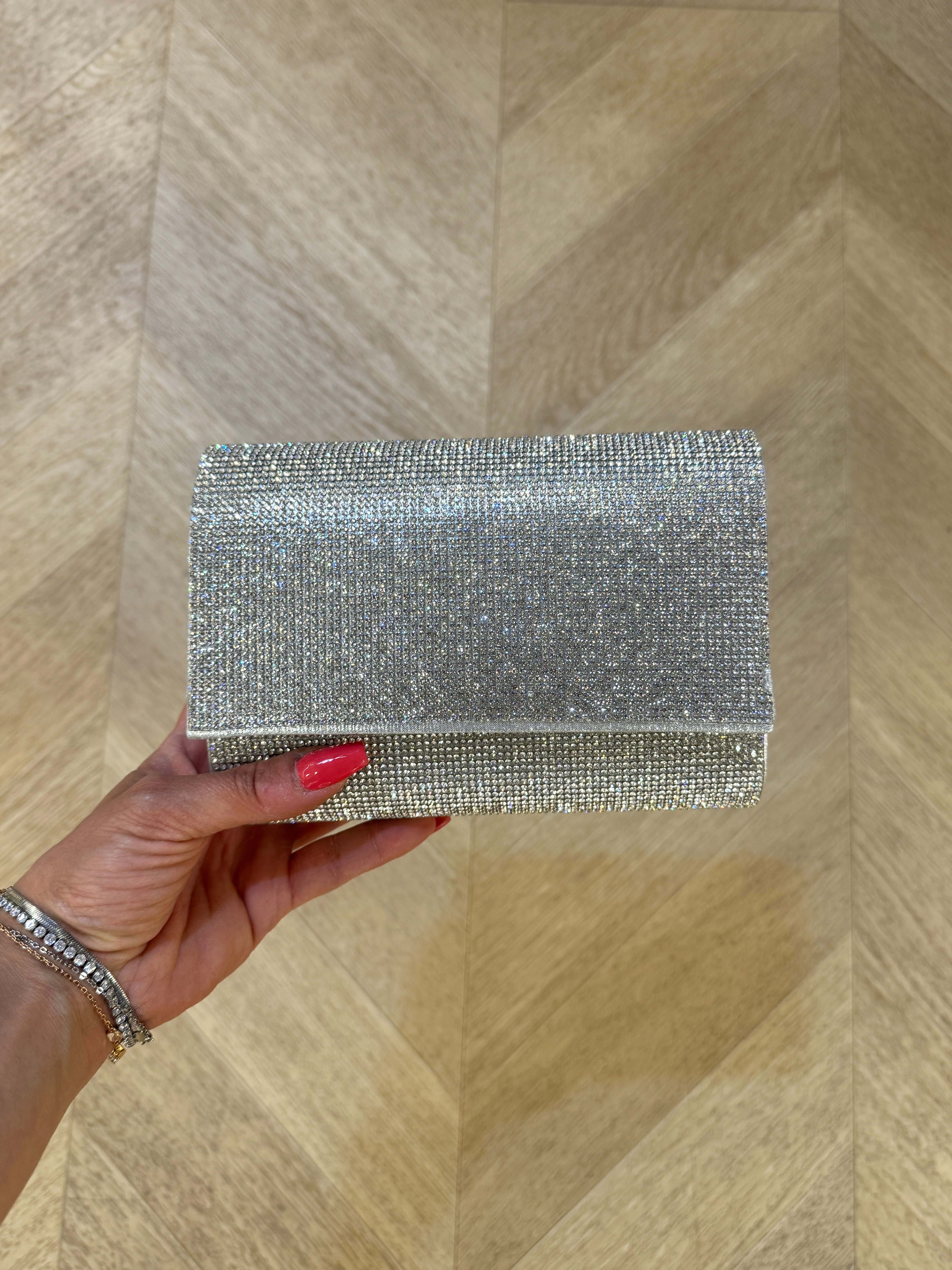Pochette Lisa con micro cristalli argento