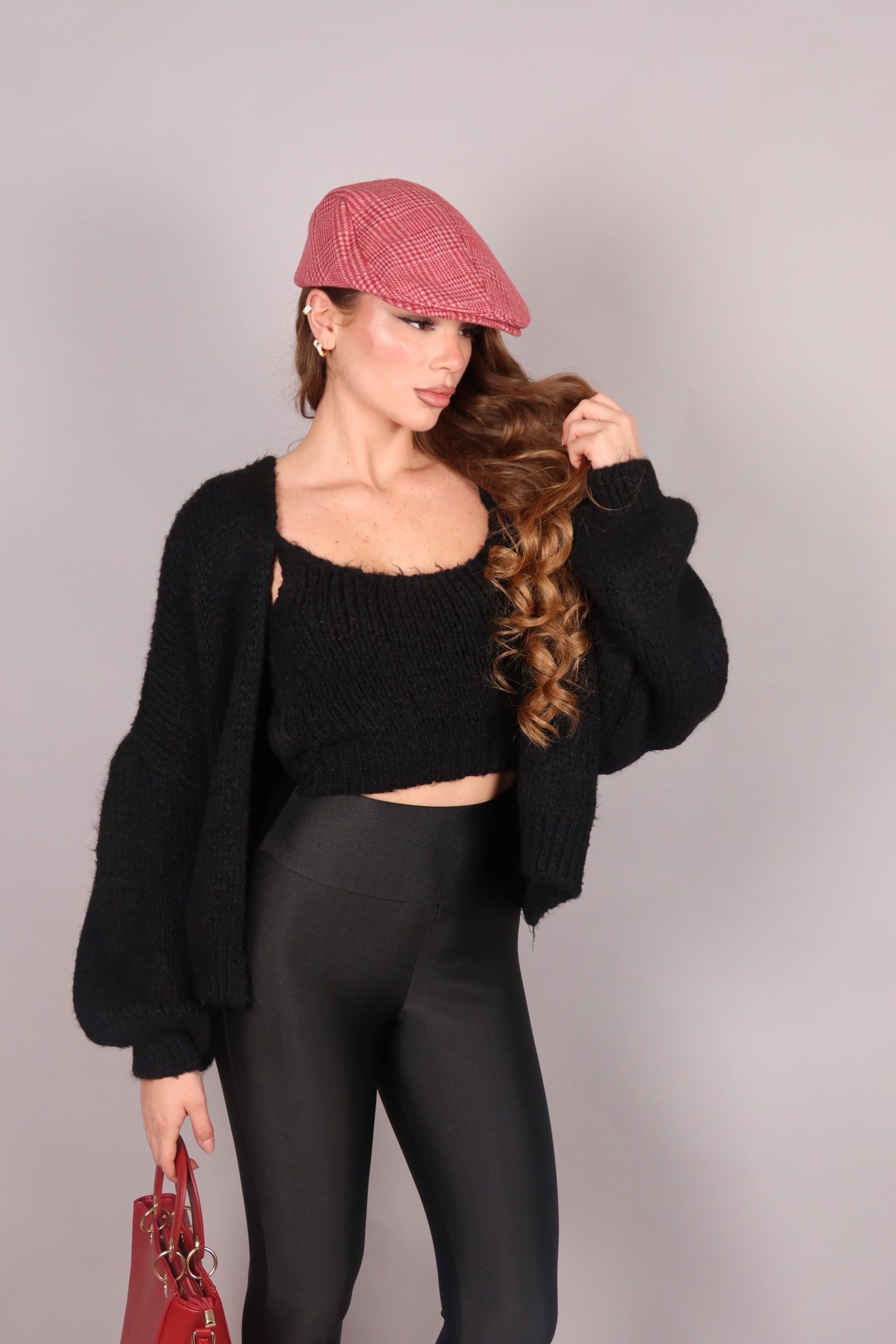 Cappello coppola a quadri in lana