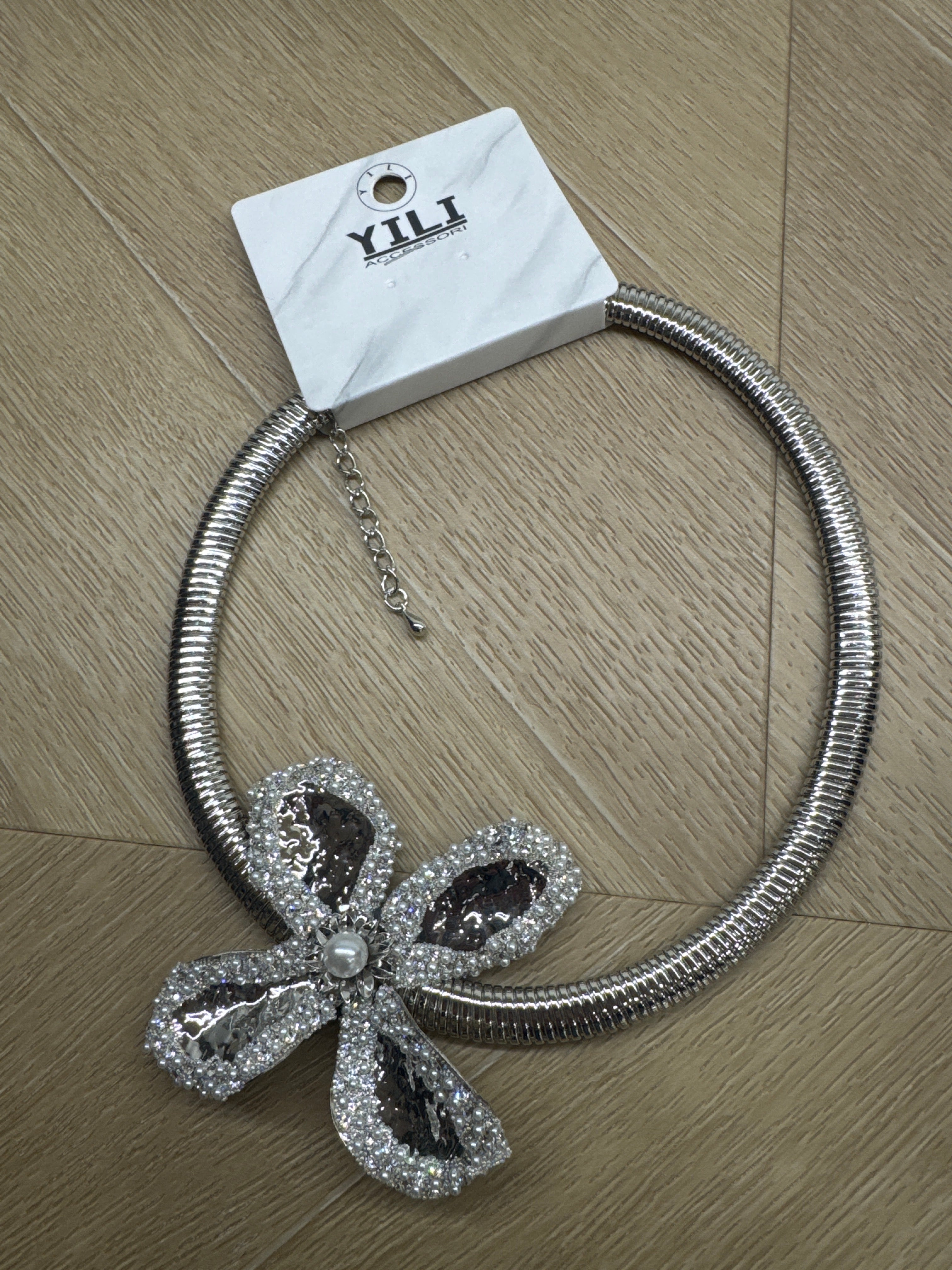 Collana flower silver con perline