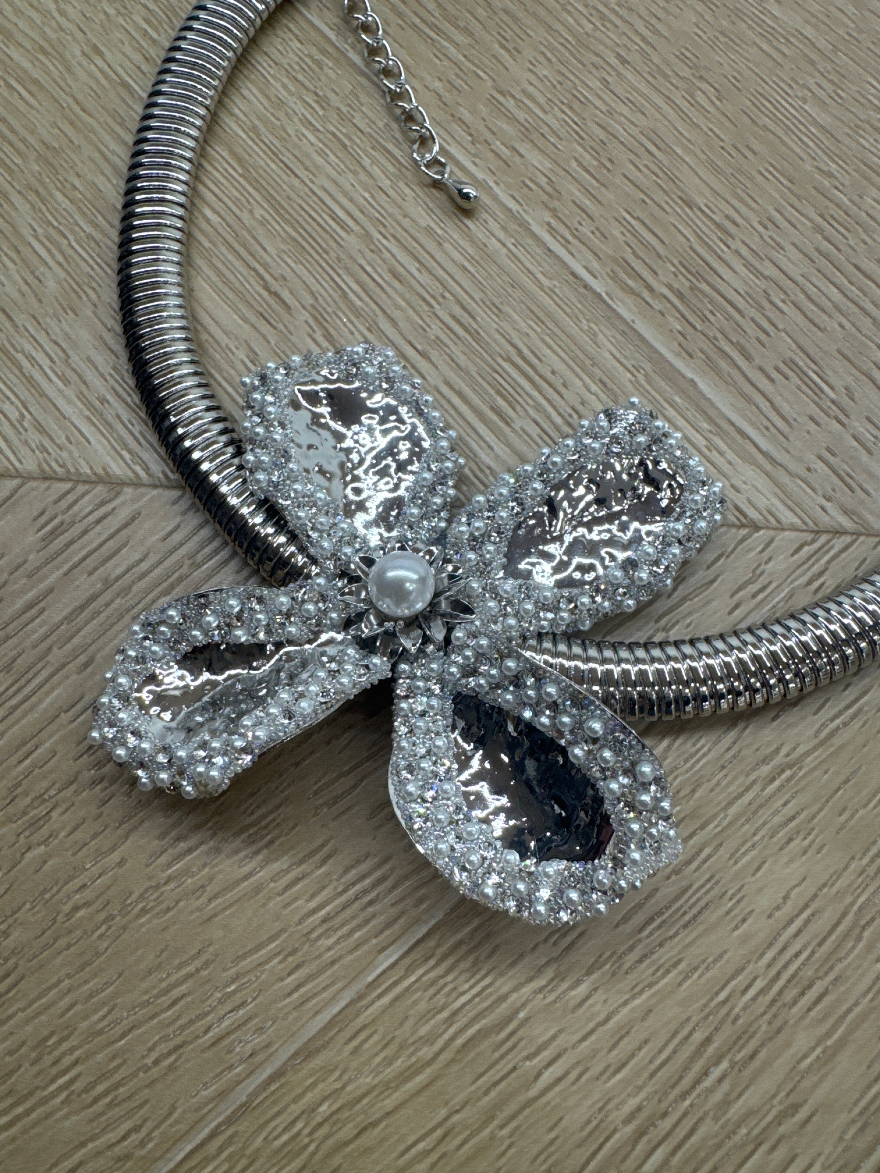 Collana flower silver con perline