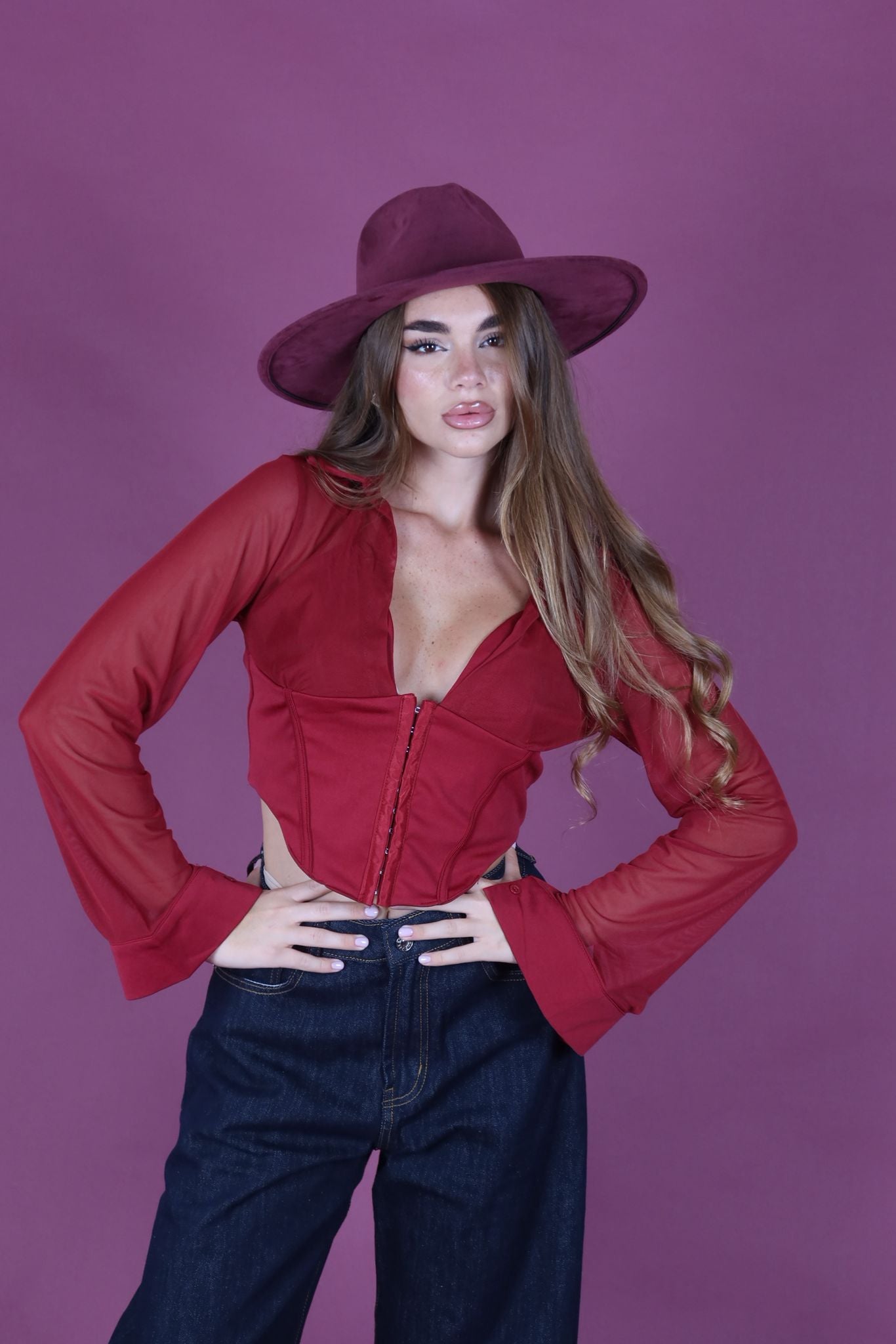Cappello falda larga bordeaux