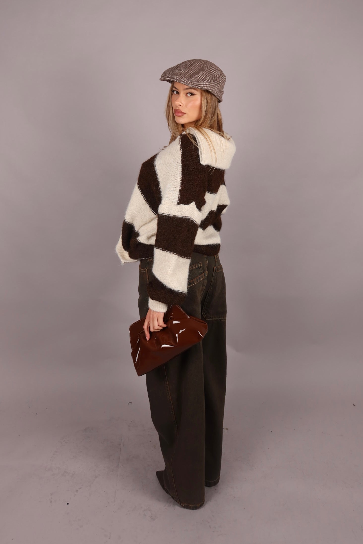 Cappello coppola a quadri in lana