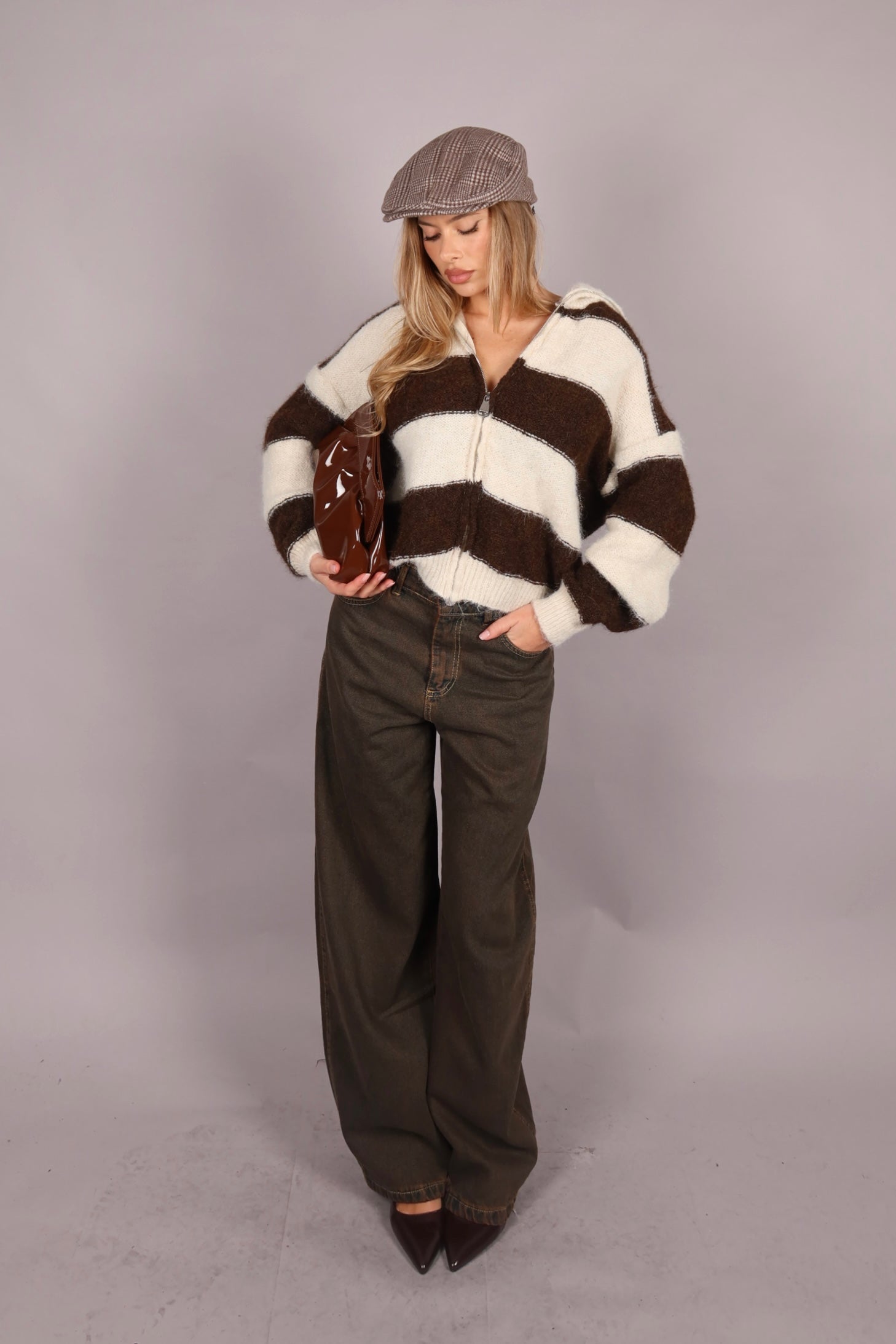 Cappello coppola a quadri in lana