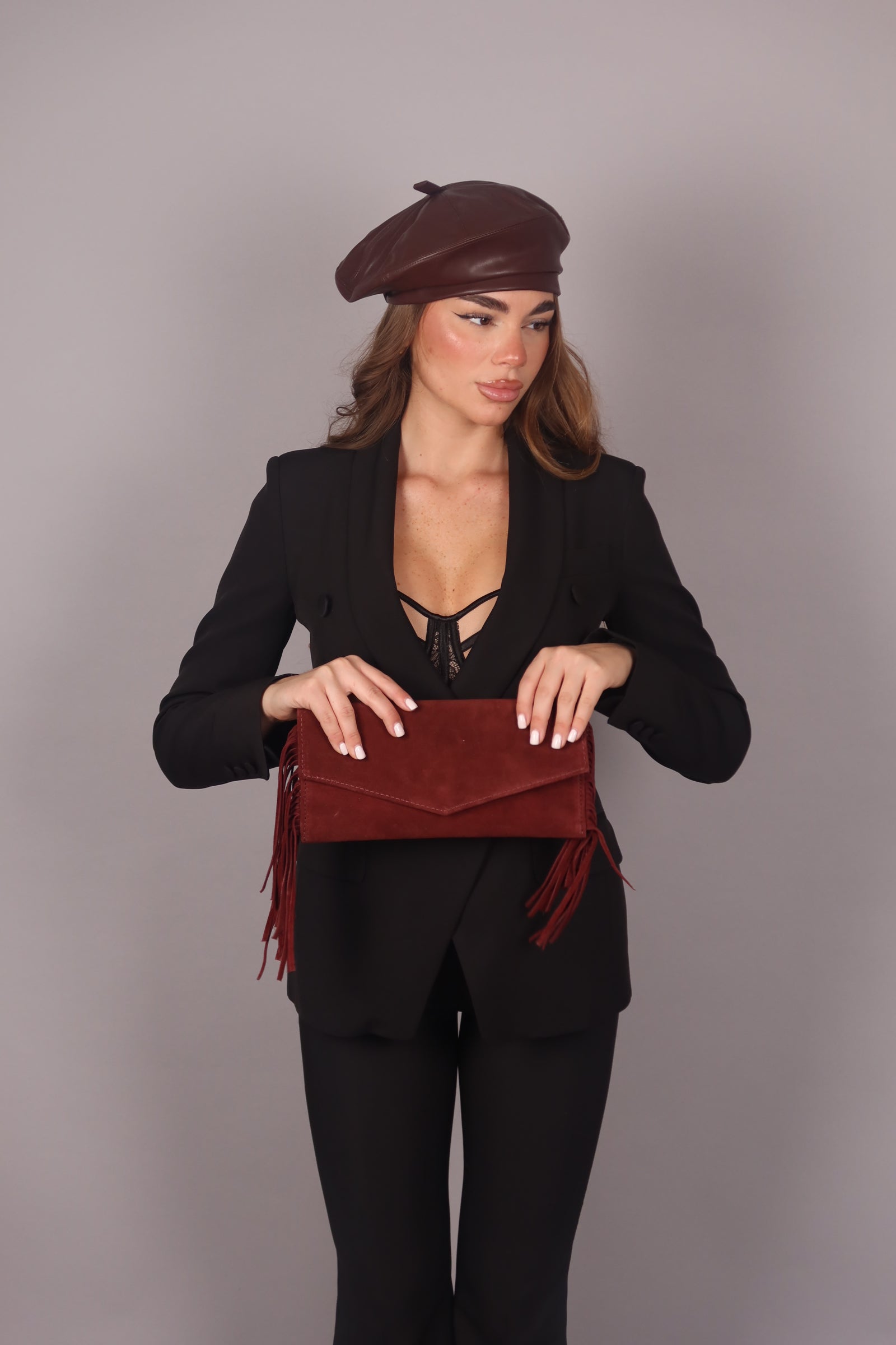 Pochette frange bordeaux