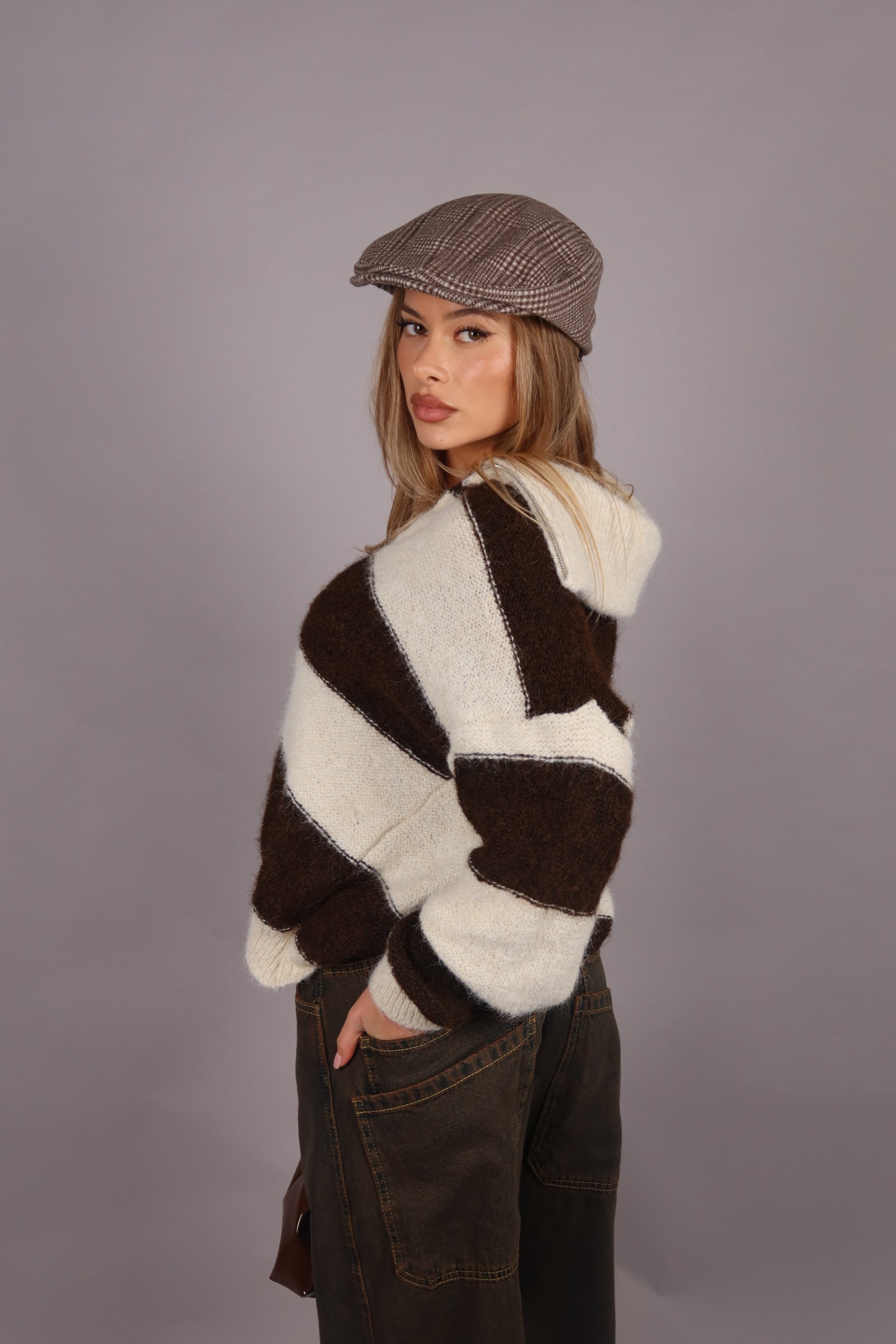 Cappello coppola a quadri in lana