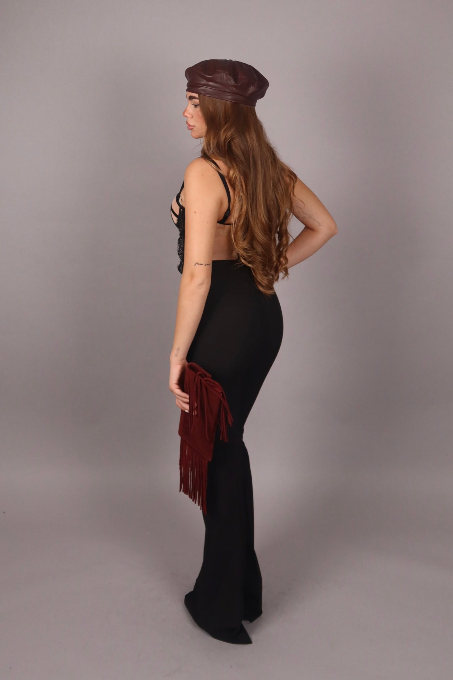 Pochette frange bordeaux