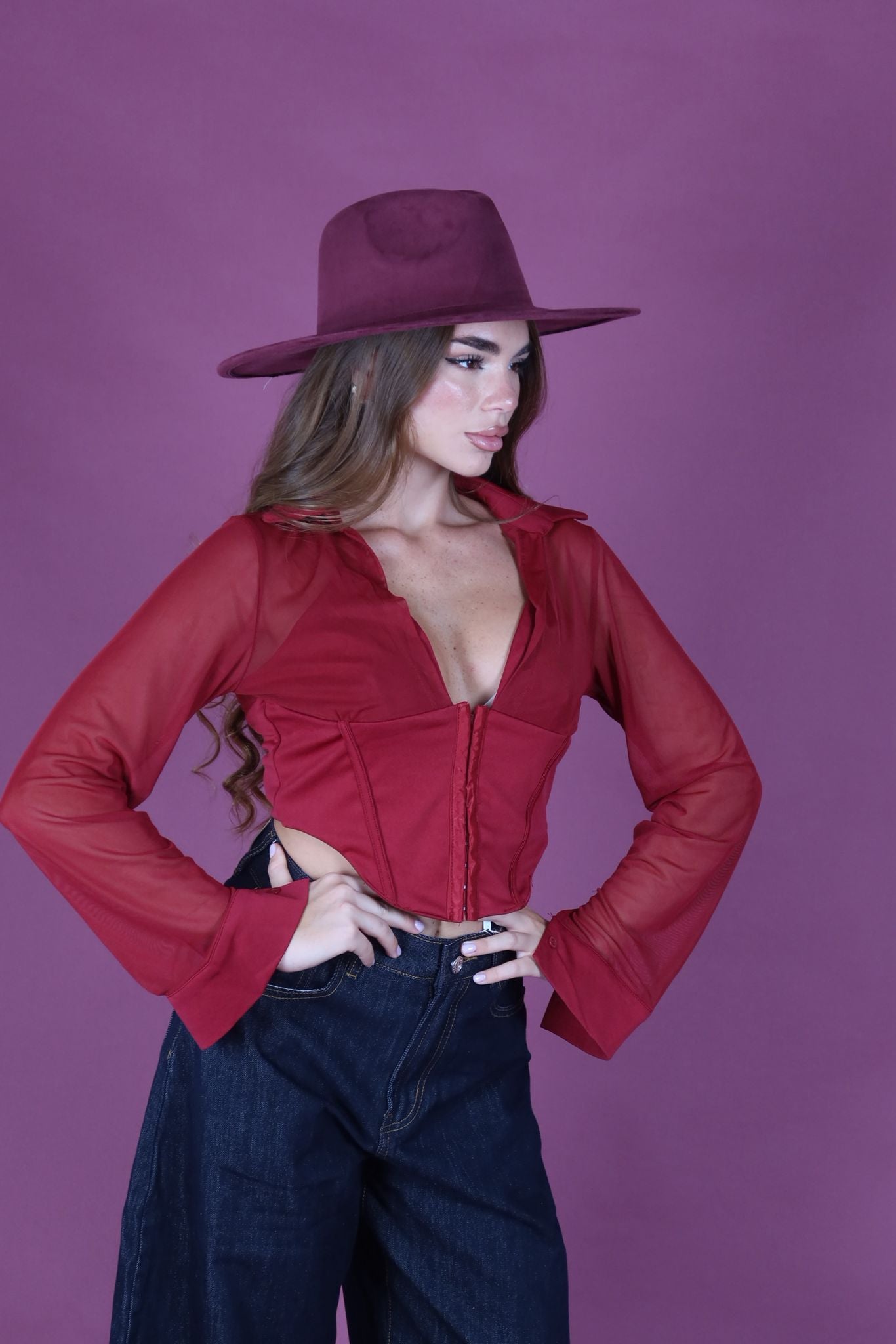Cappello falda larga bordeaux