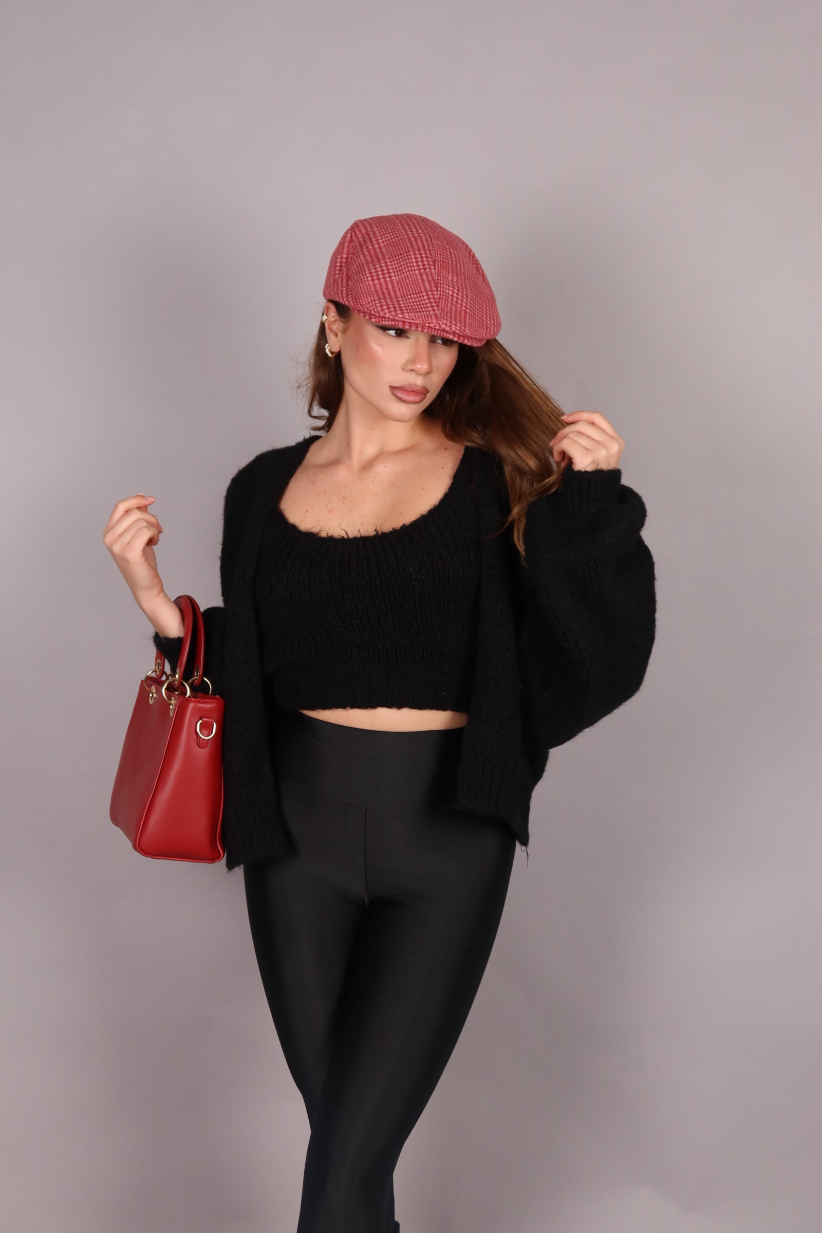 Cappello coppola a quadri in lana