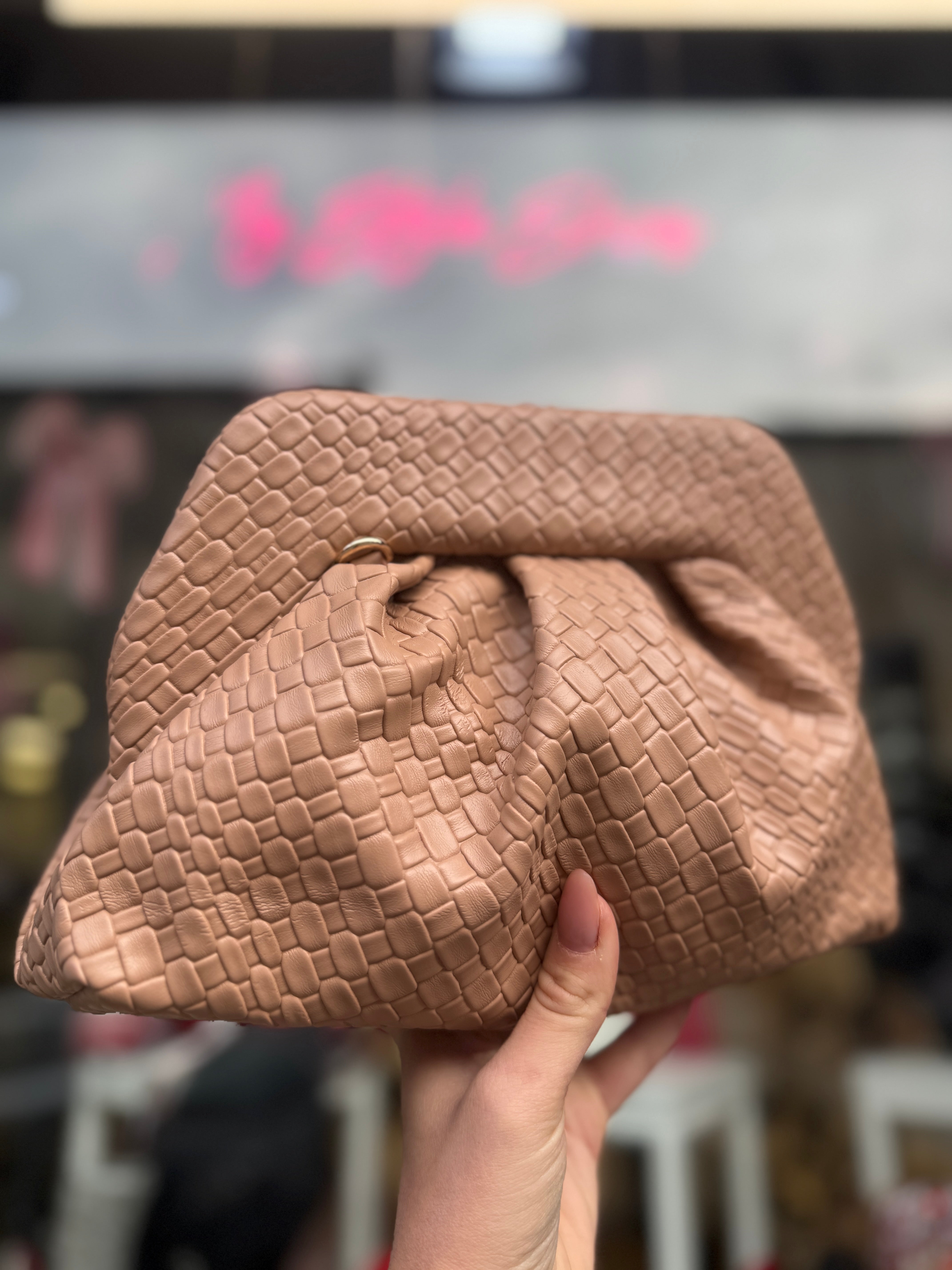 Pochette pouch nude in pelle