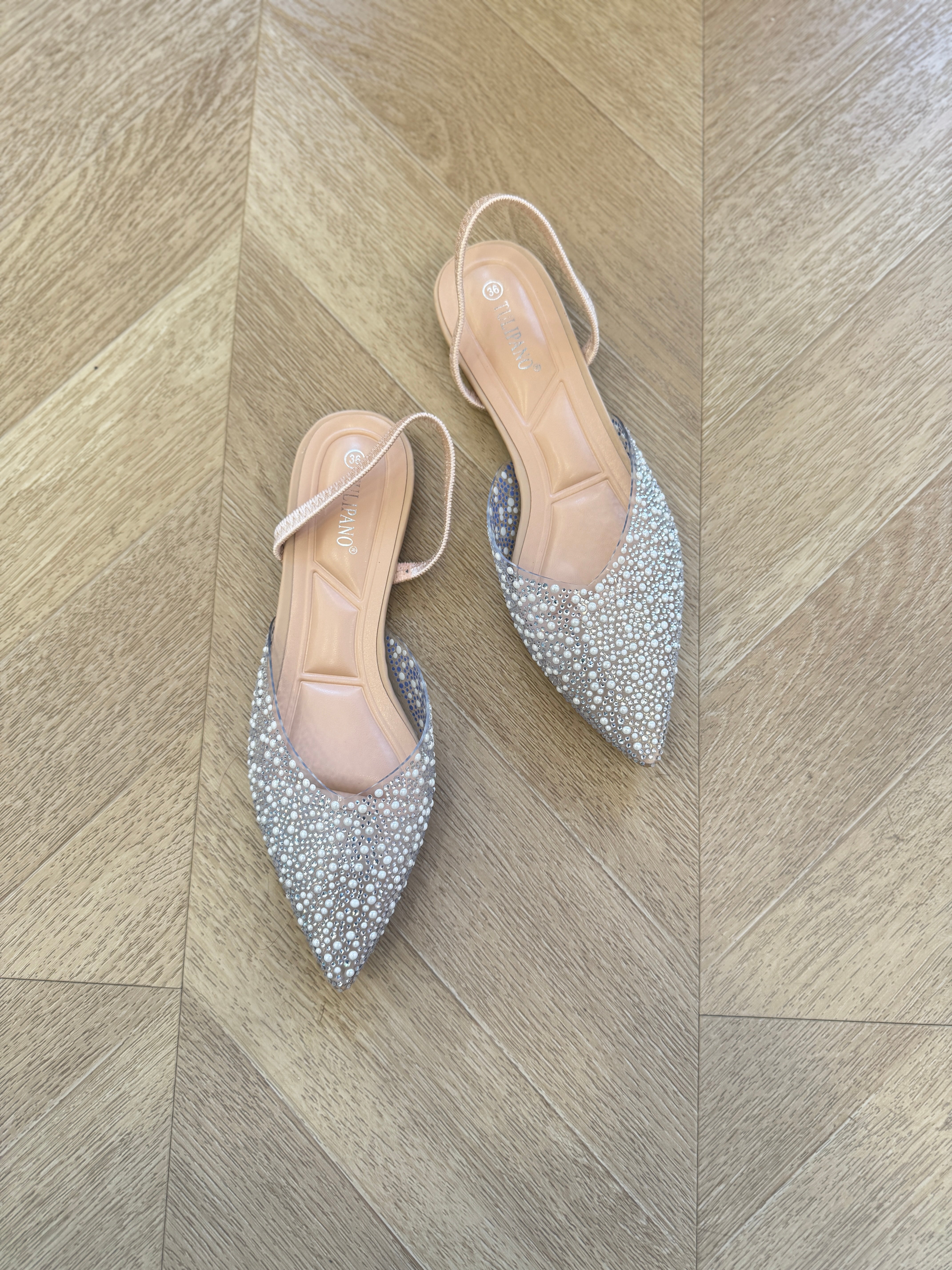 Sabot Violet con punta micro cristalli e perline nude